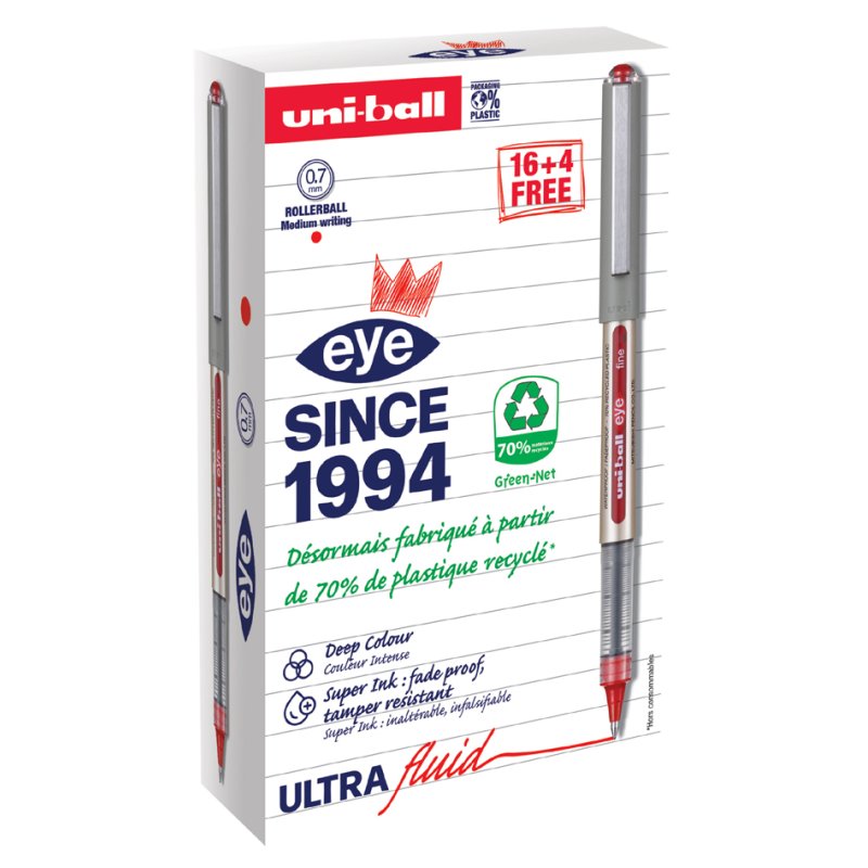 uni-ball eye fine UB157E rollerpen, rood, 0,5 mm, 20 stuks